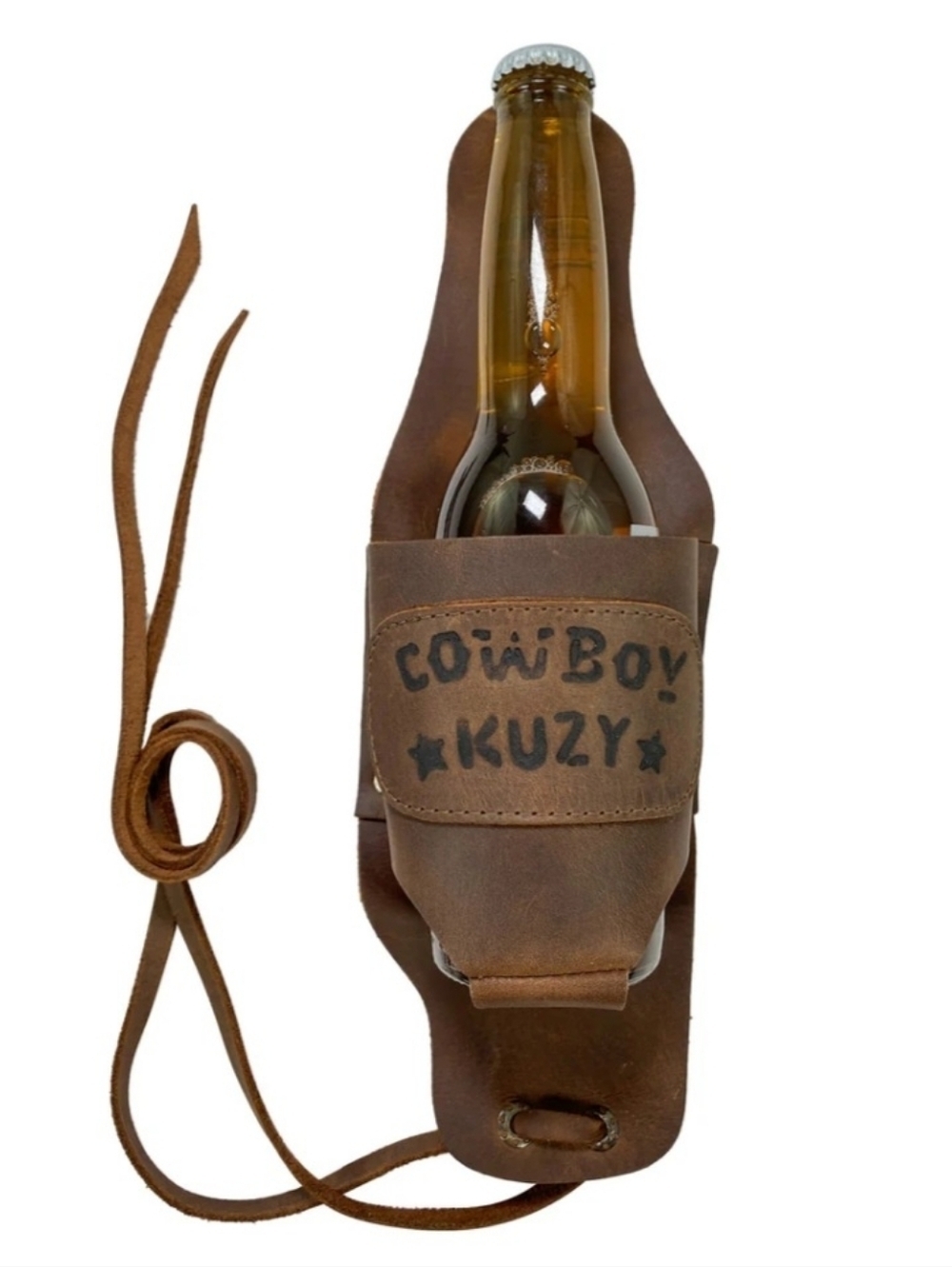 Brown Leather Cowboy Beer Holters